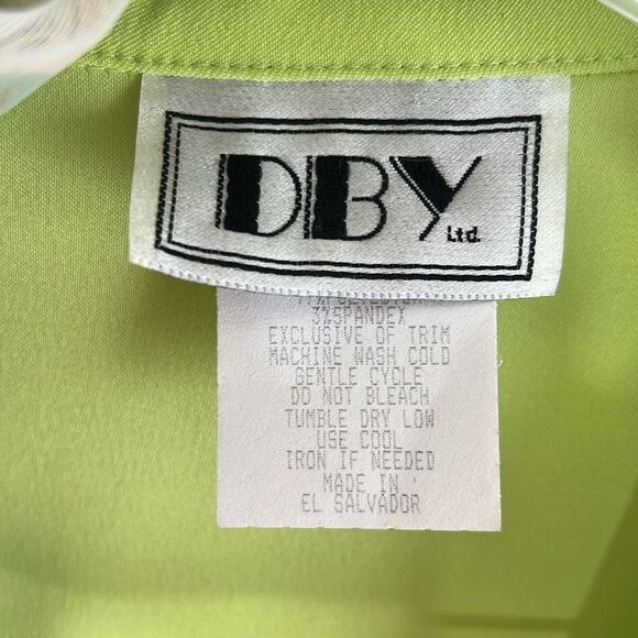 DBY Chartreuse Suit Set Short Sleeve Jacket Floral Skirt and Scarf Size 13/14 - Picture 3 of 14